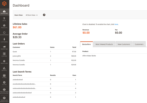 Magento 2 -hallintakäyttöliittymä Magento 2 -hallintakäyttöliittymä
